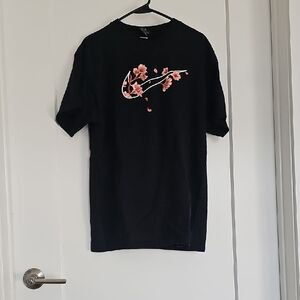 Nike Black Tee with Pink Floral Graphic
